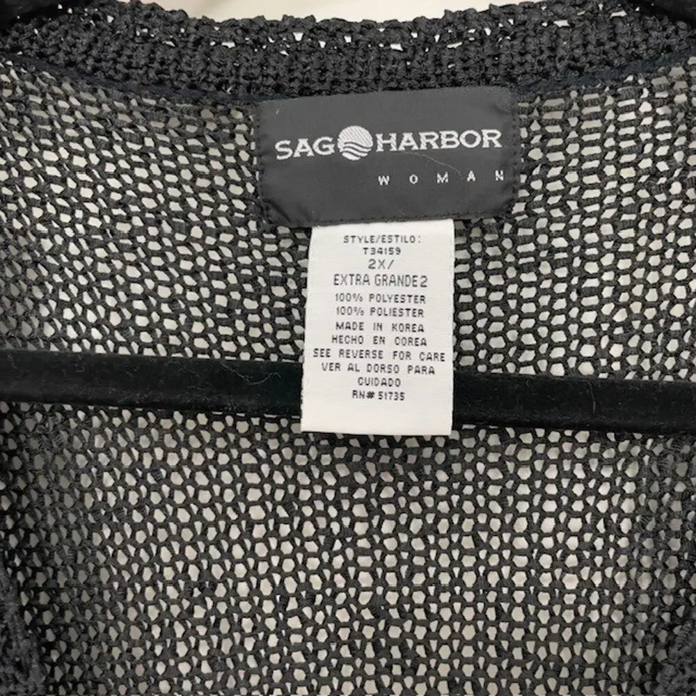 Sag Harbor Women's 2XL Black Feminine Woven V-Neck Sweater Lacy Classic Layering
